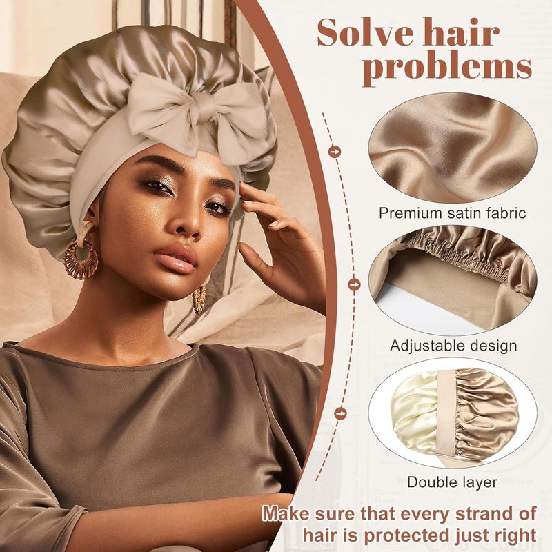 CHLINS Satin Bonnet Silk Bonnet for Sleeping Silk Sleep Cap Double Layer Hair Bonnet with Elastic Tie Band for Curly Hair Night Cap - Image 4